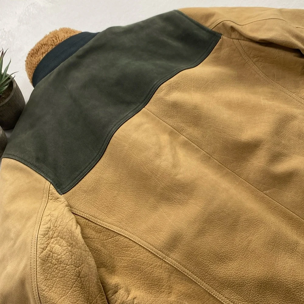 Scotch & Soda Buffalo Leather Removable Faux Shearling Aviator Bomber Jacket - Picture 5 of 16